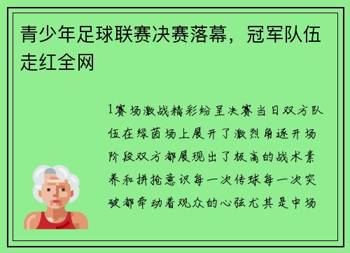 青少年足球联赛决赛落幕，冠军队伍走红全网